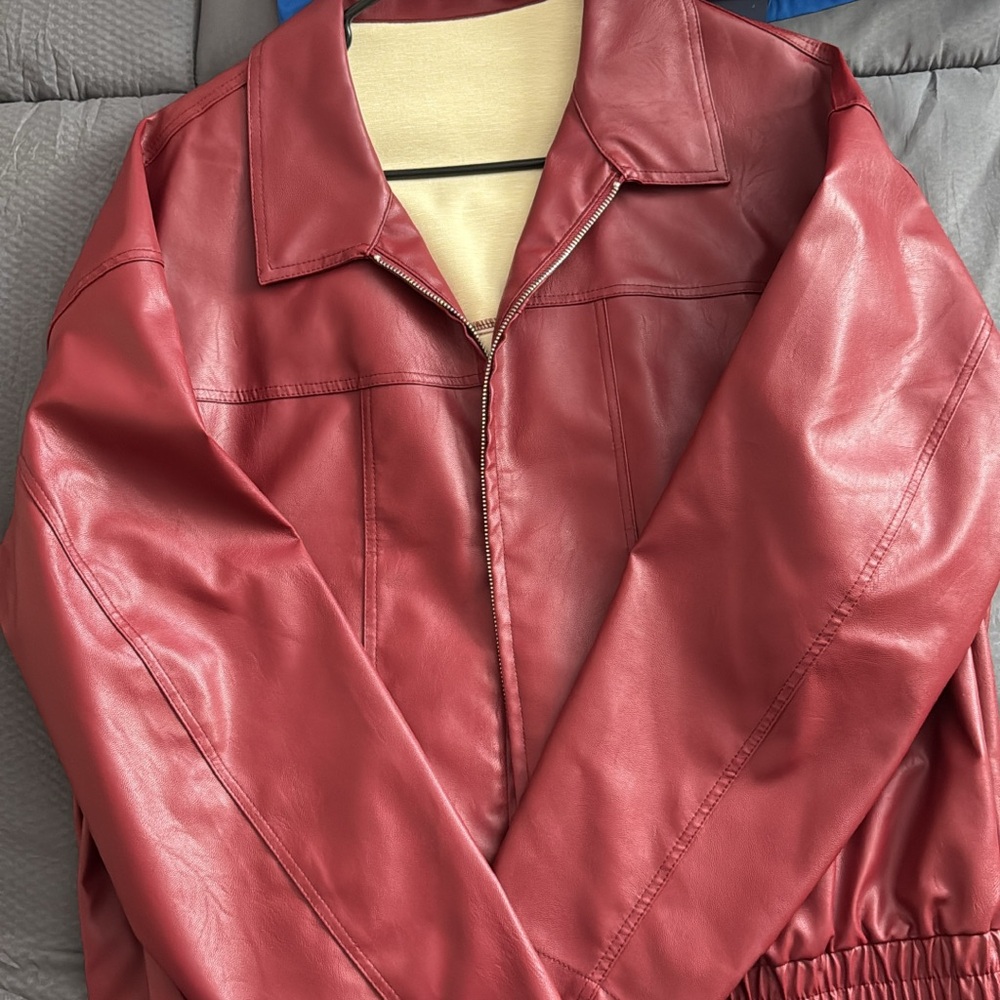 SHEIN Classic Red Leather Jacket